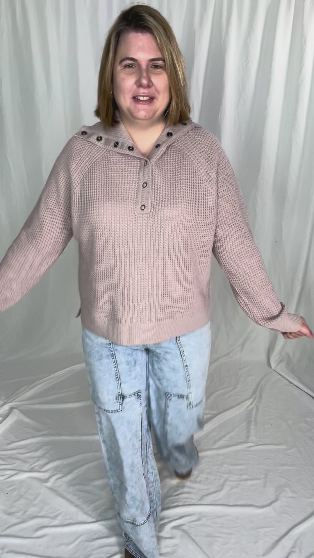 Cider Season Waffle Sweater- MAUVE BLUSH