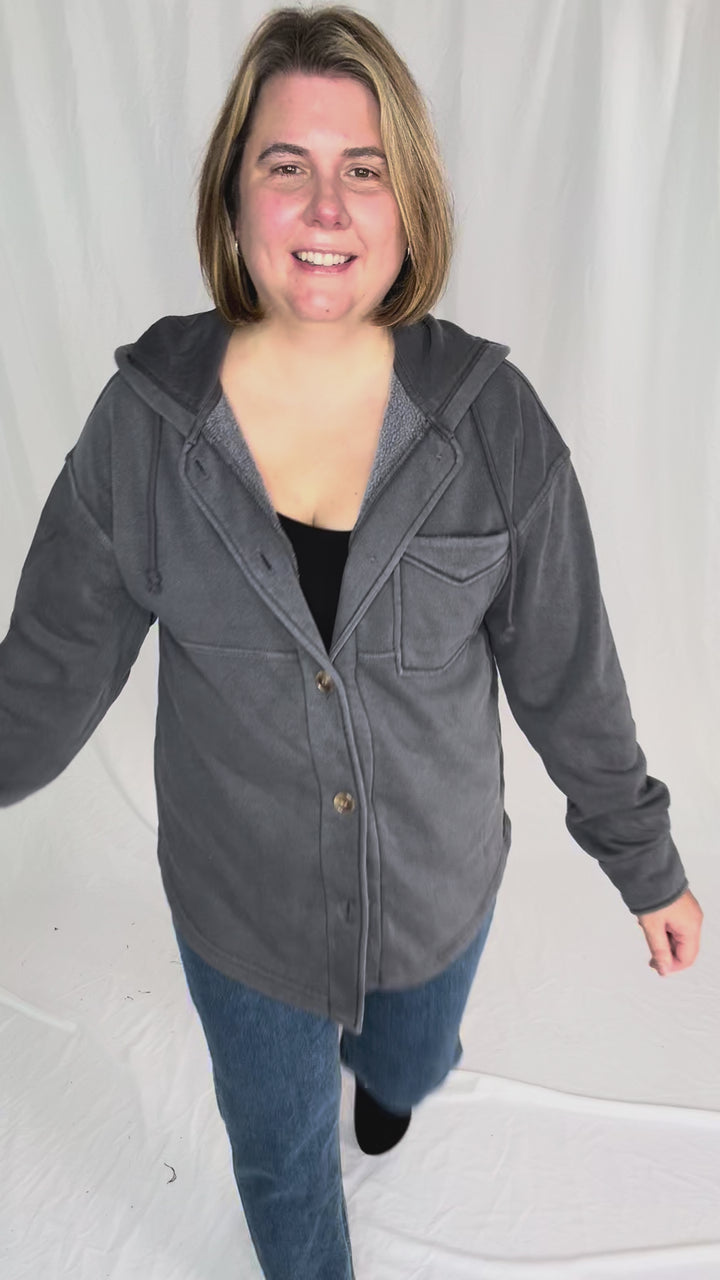 THREAD & SUPPLY Shyla Hoodie Shacket- CHARCOAL GREY