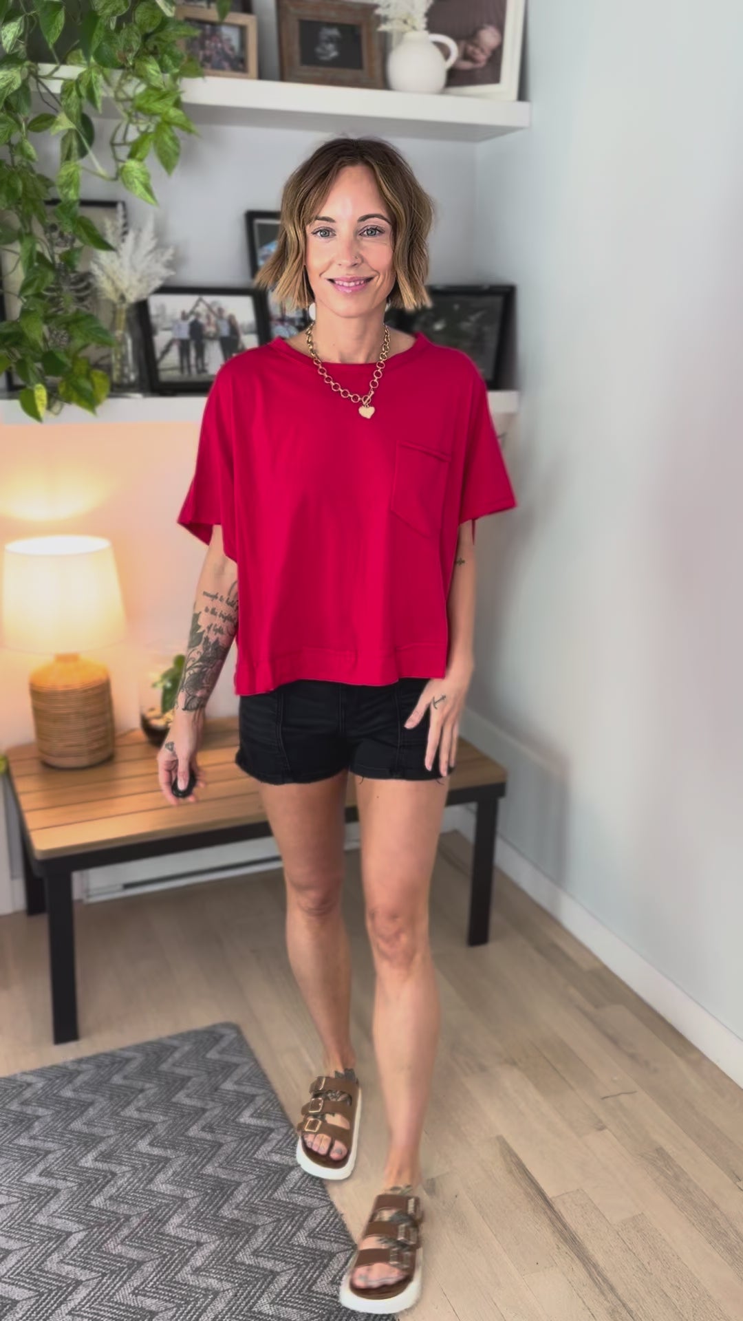 Rylyn Boxy Cotton Tee- RUBY