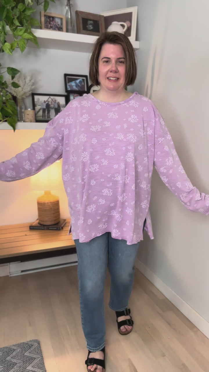 Amara Cotton Floral Tunic Long Sleeve- LILAC PINK