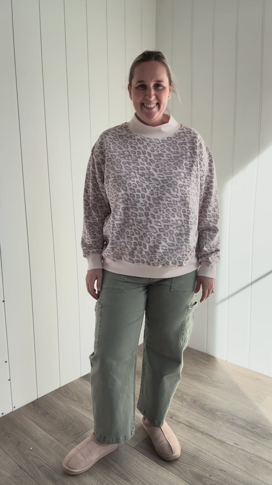 Peter Printed Mock Neck Sweatshirt- TAN/LEOPARD