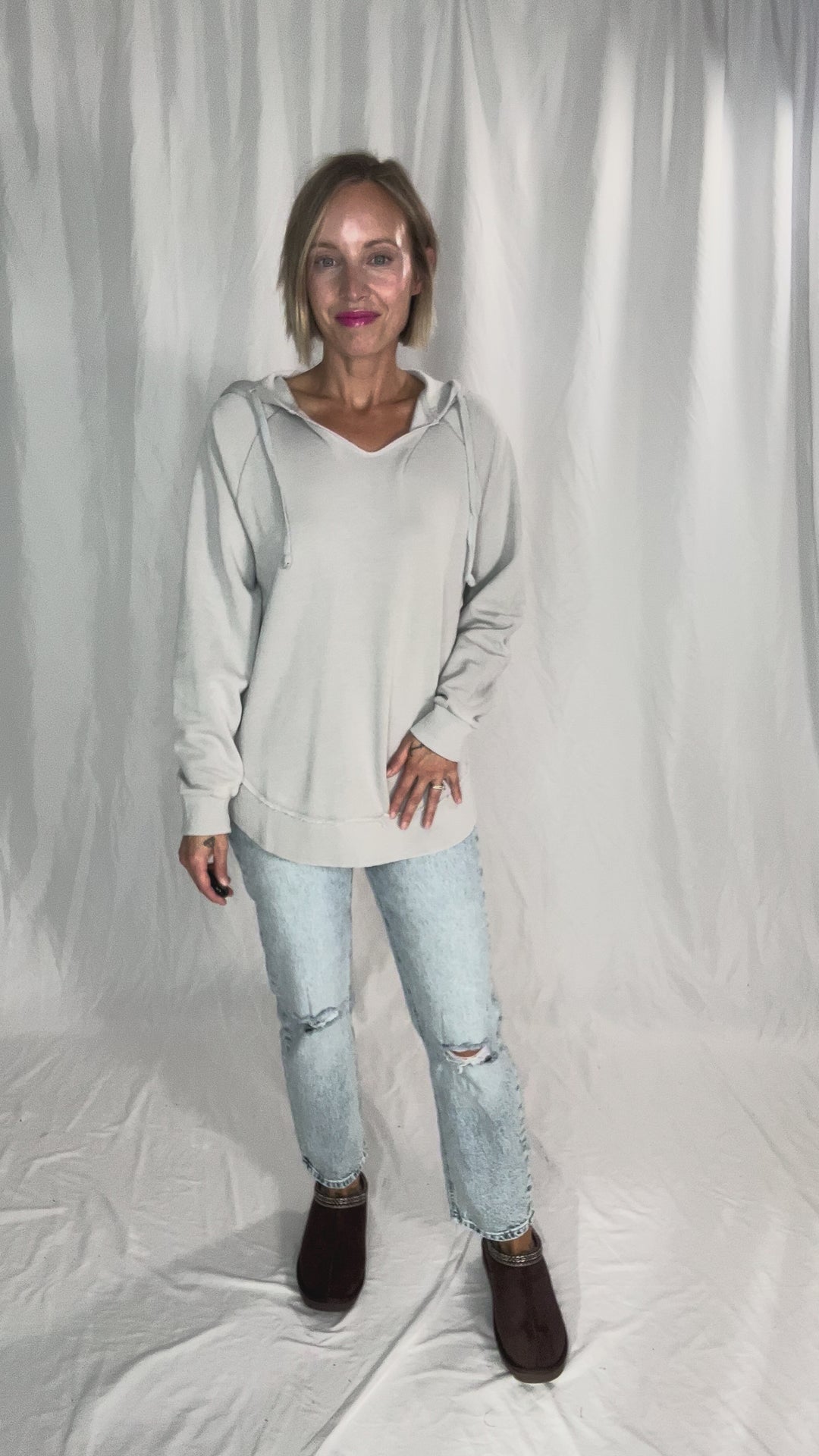September Sky Split Hem Hoodie- LIGHT GREY