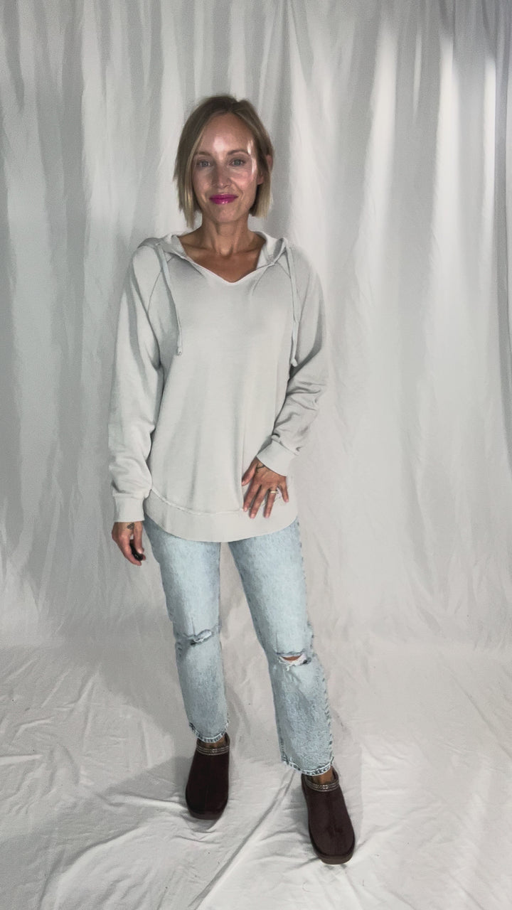 September Sky Split Hem Hoodie- LIGHT GREY