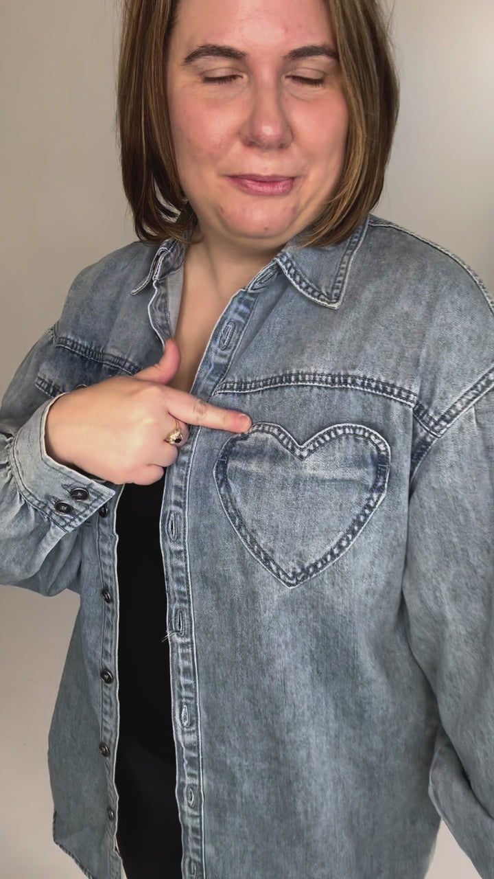 Heart Throb Denim Shacket- MEDIUM WASH-FINAL SALE