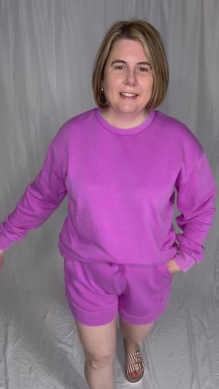 Stevie French Terry Pullover- VIVID ORCHID-FINAL SALE