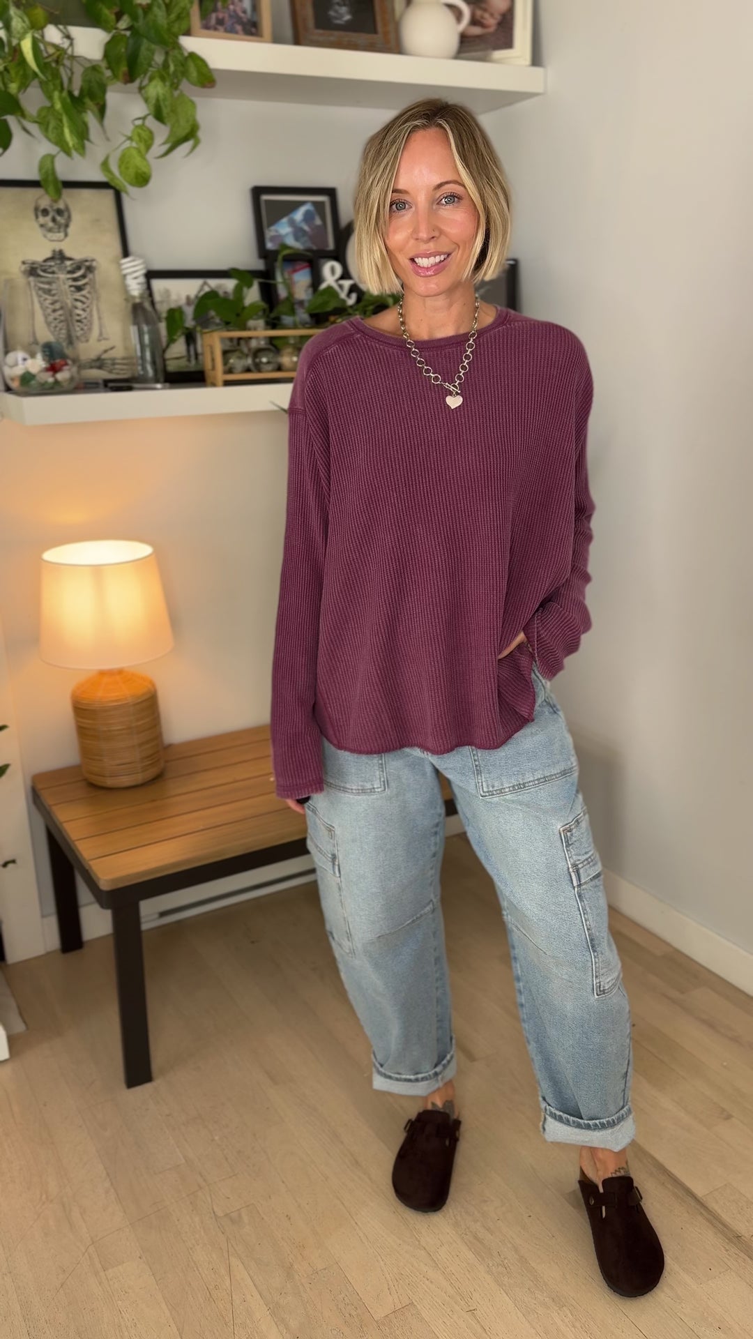 Moore Waffle Long Sleeve- DARK CHERRY