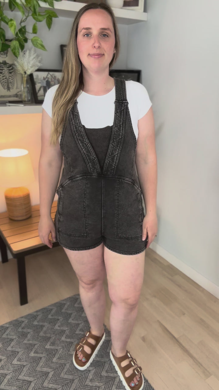 Elena Washed Romper- BLACK