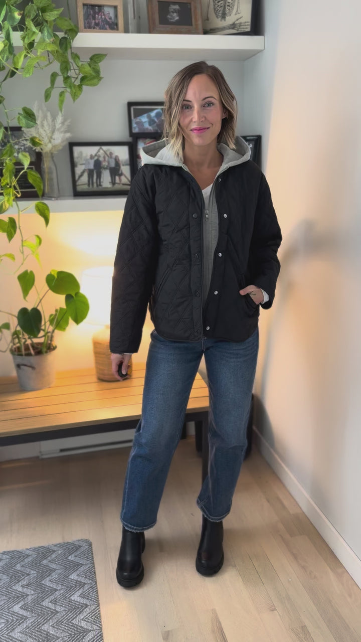 Only Risso Quilted Hoodie Jacket- BLACK