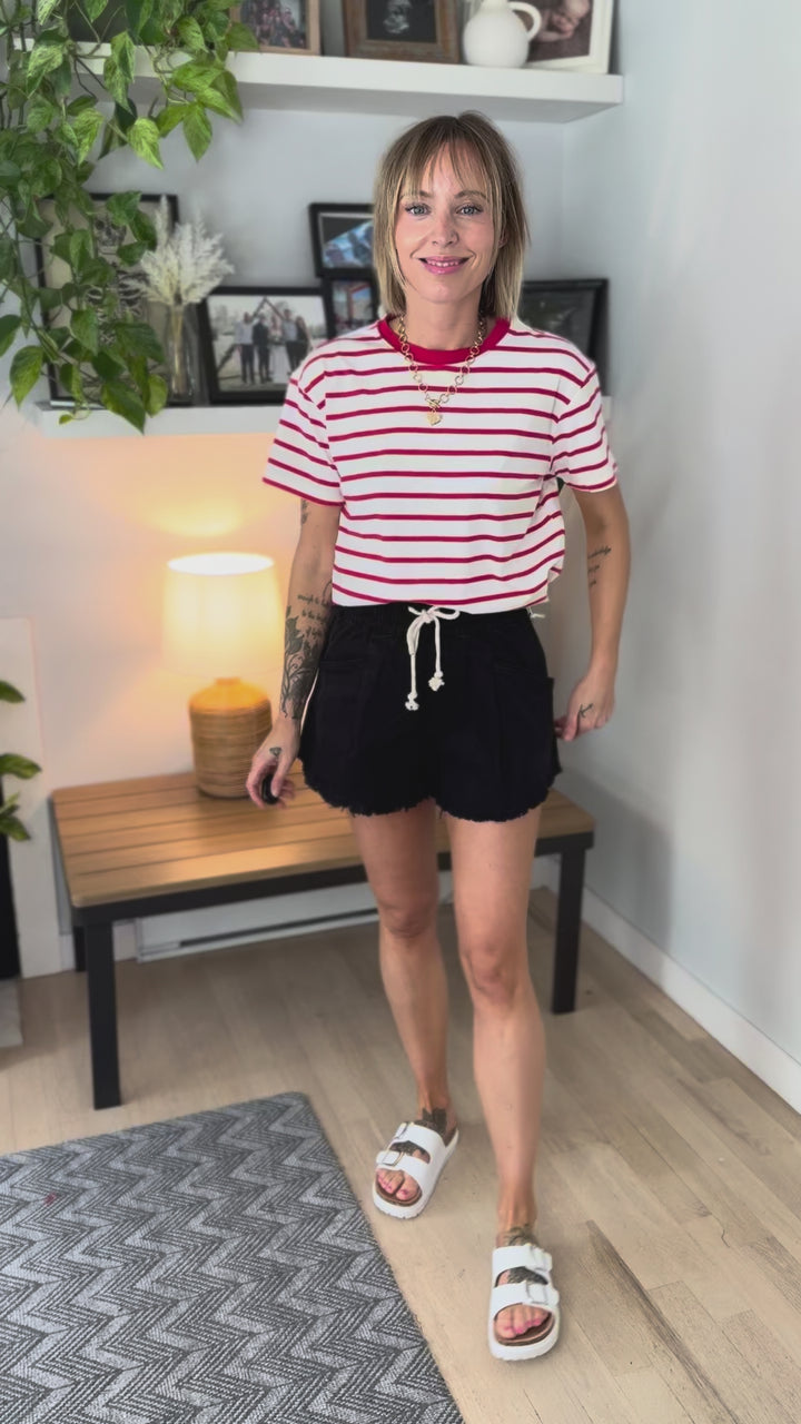 Marlene Striped Cotton T-Shirt- RUBY-FINAL SALE