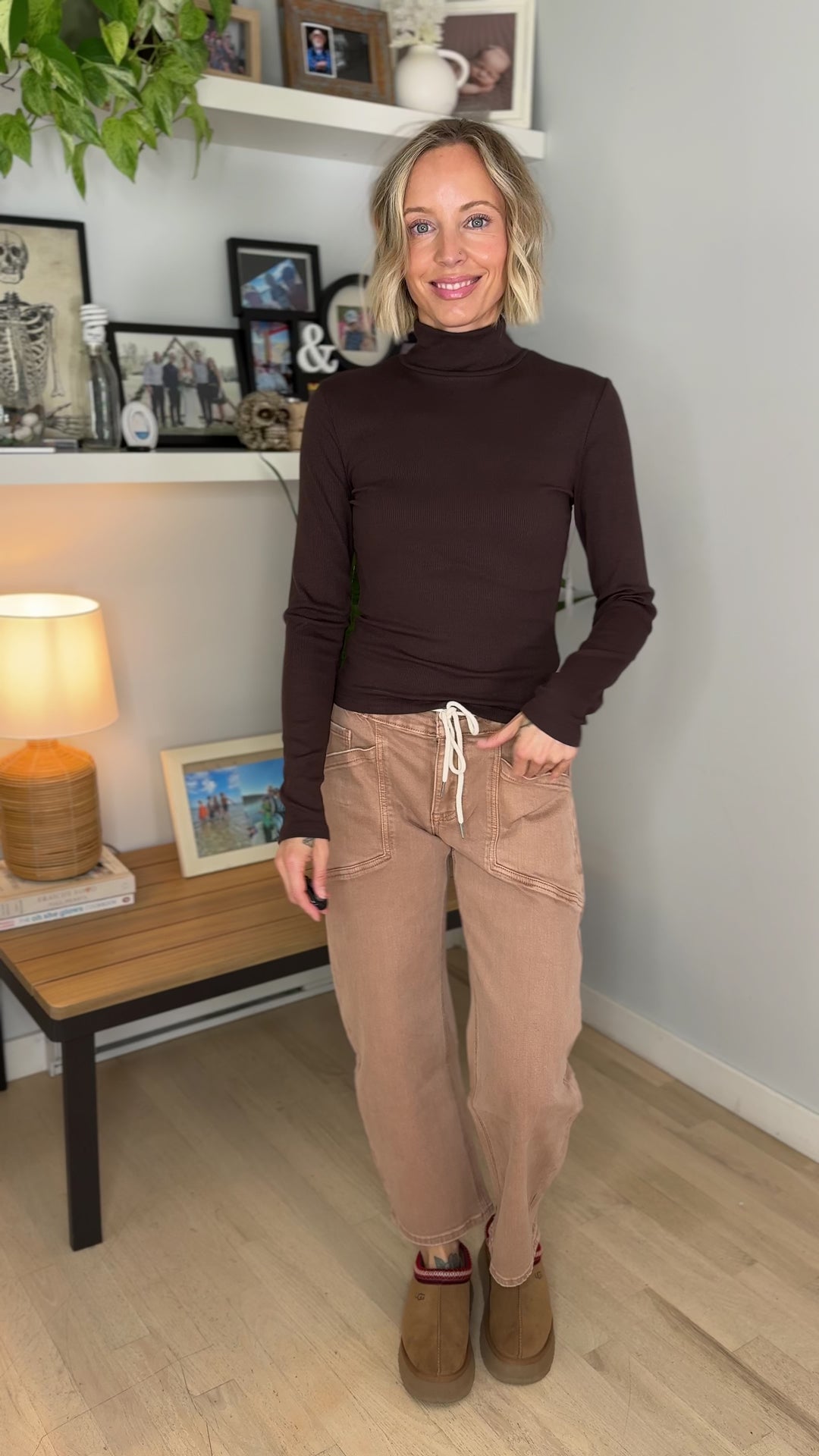 MONO B Linley Ribbed Mock Neck- COFFEE BEAN