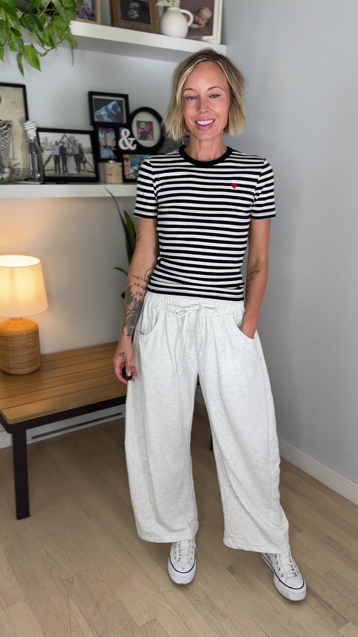 Oakes Cotton Terry Barrel Pant- HTHR GREY