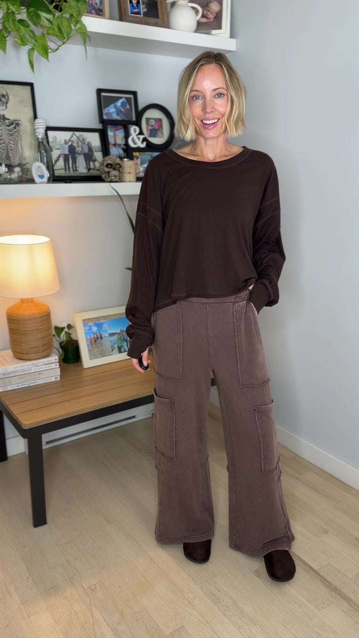 Tilley Cotton Slub Open Back Long Sleeve- ESPRESSO