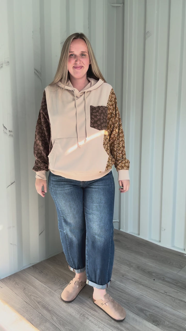 Cooper Mixed Floral Print Hoodie- NATURAL