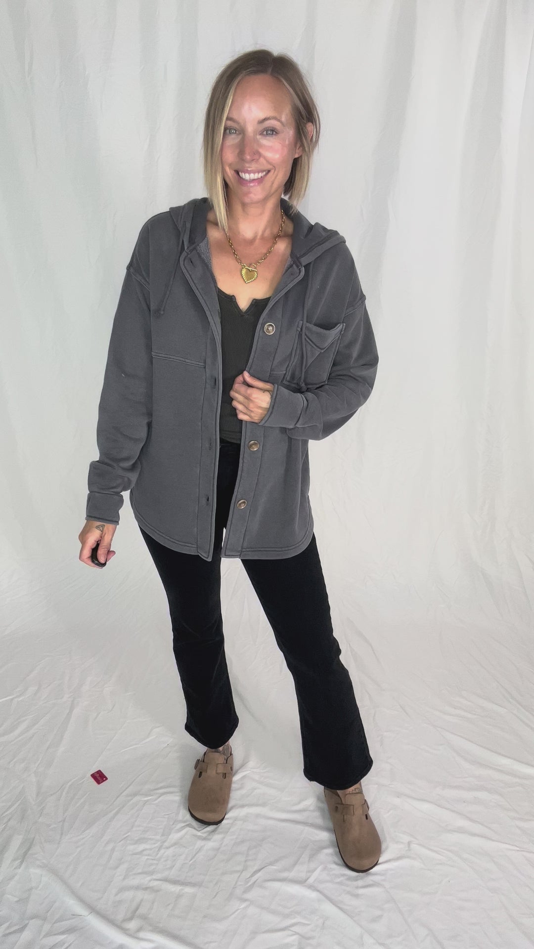 THREAD & SUPPLY Shyla Hoodie Shacket- CHARCOAL GREY