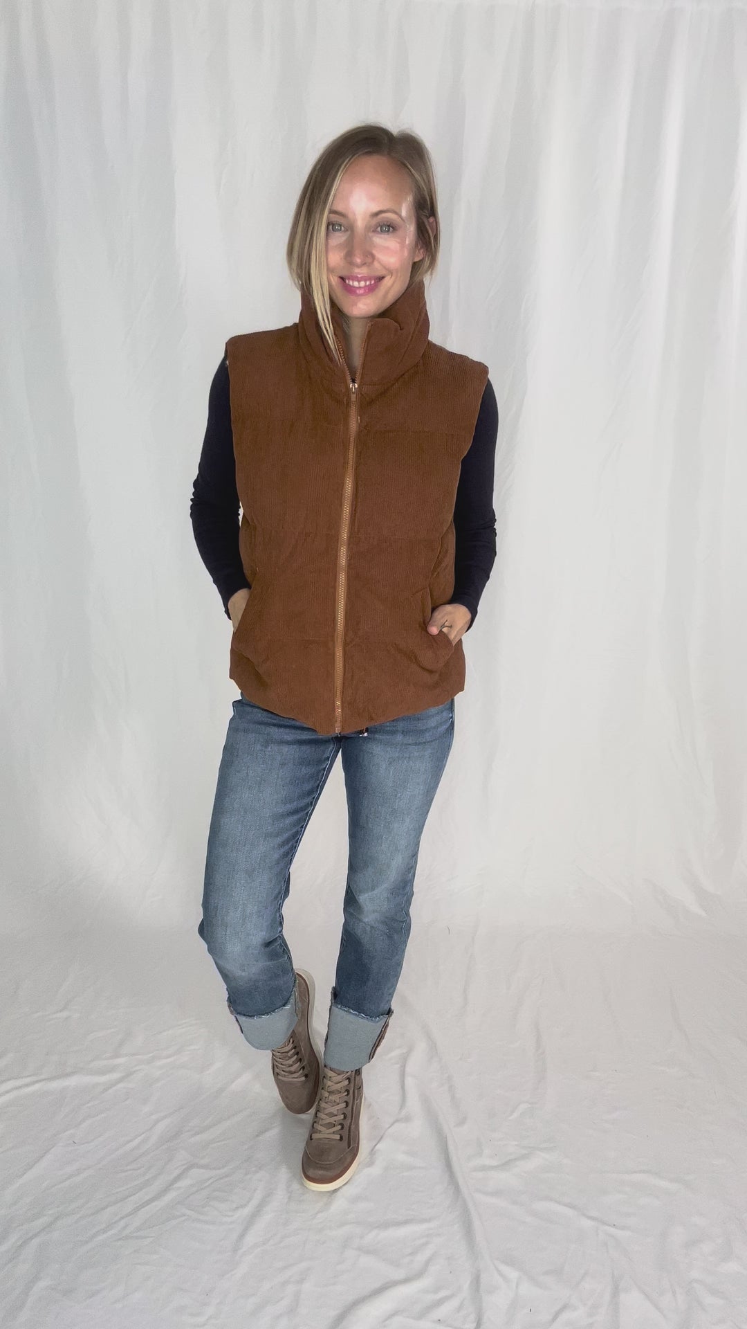 Apex Corded Puffer Vest- CAMEL