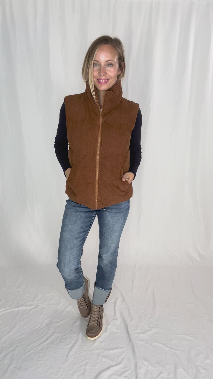 Apex Corded Puffer Vest- CAMEL