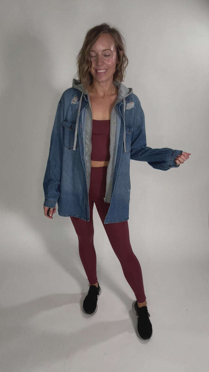 RISEN Girlfriend Hoodie Jean Jacket- MEDIUM WASH