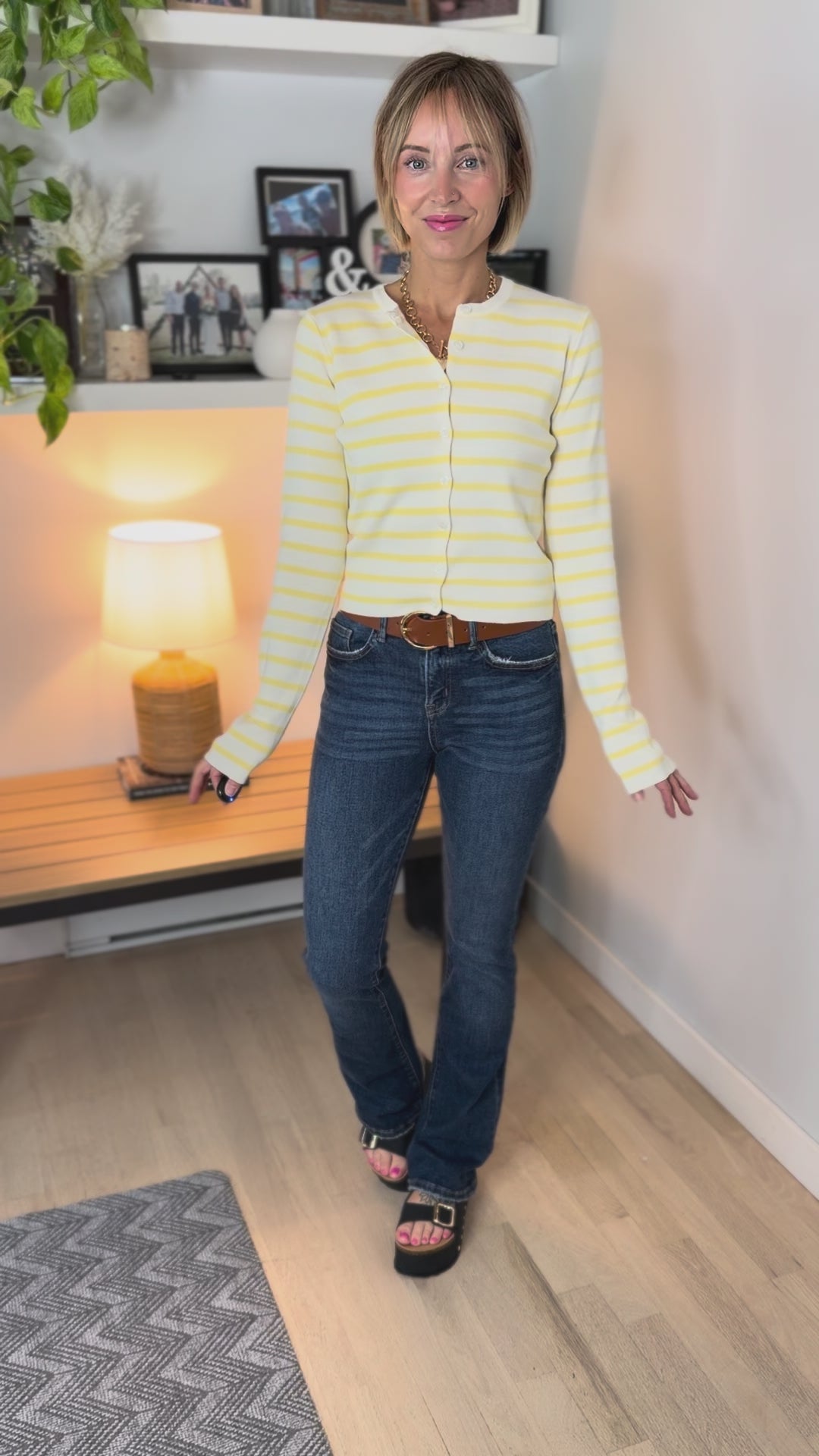 Victoria Stripe Button Down Sweater- YELLOW