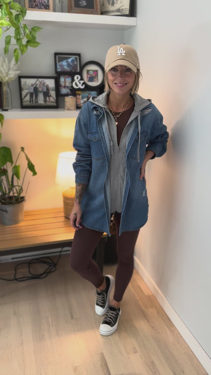 RISEN Girlfriend Hoodie Jean Jacket- MEDIUM WASH