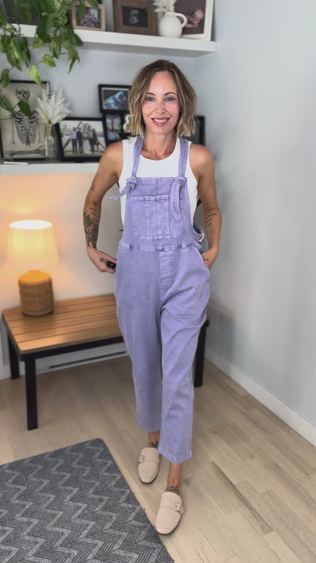 Story Washed Knot Strap Relaxed Fit Overalls- VIOLET