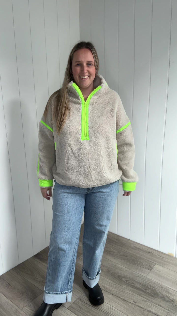 Marlow Fleece 1/2 Zip Pullover- OATMEAL/LIME