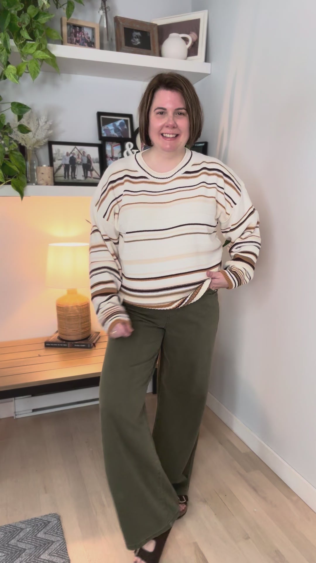 Ashlynd Stripe Knit Sweater- ECRU/COFFEE