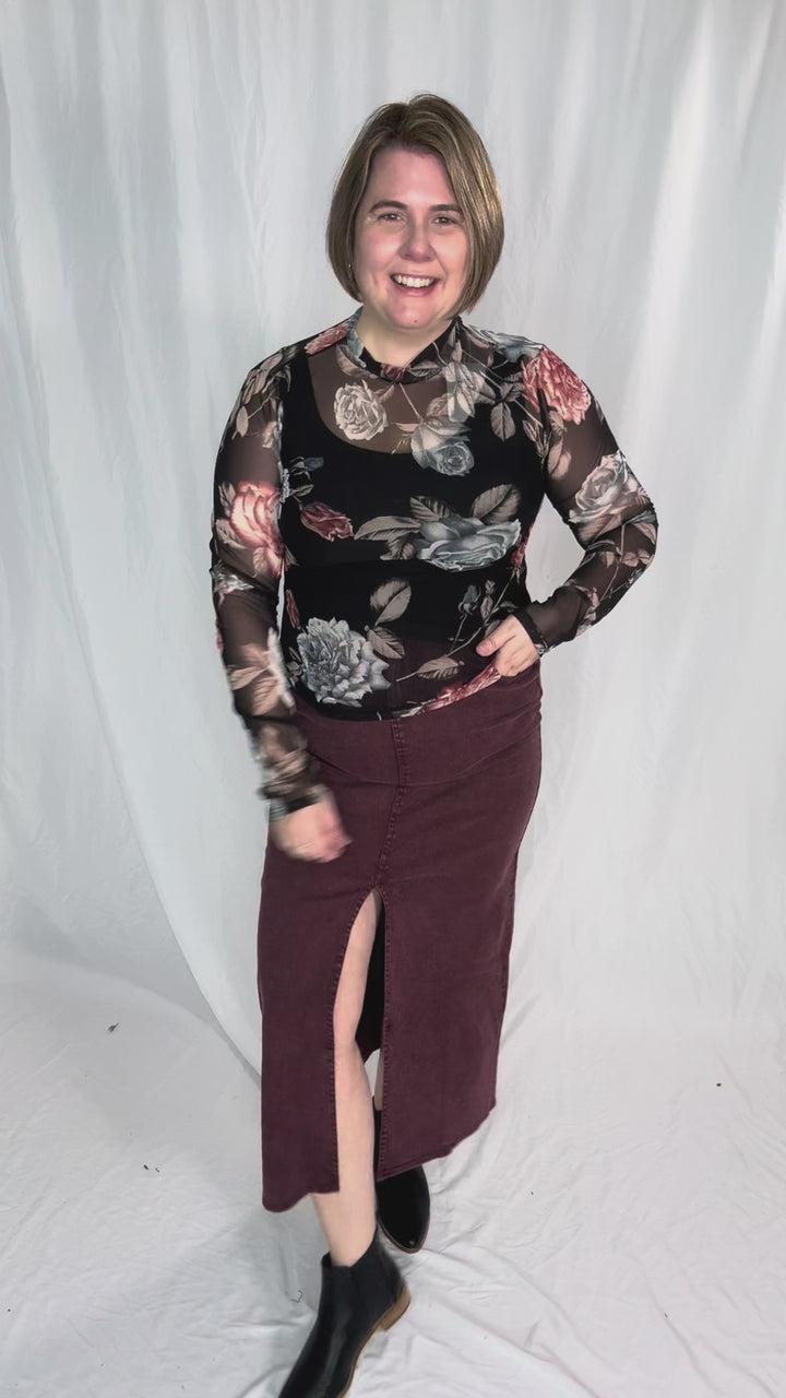 Matilda Elastic Waist Twill  Maxi Skirt- PLUM