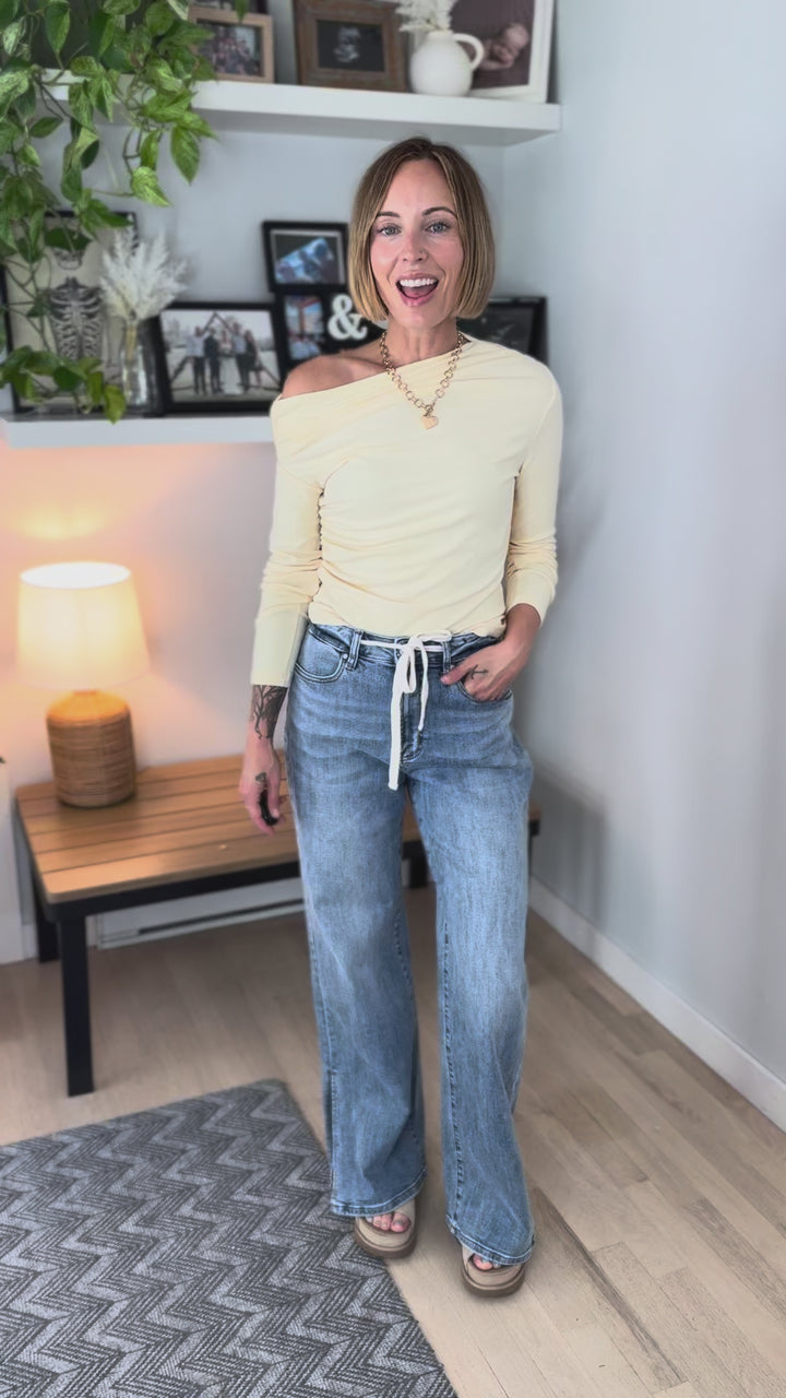 Oprah Jersey Asymmetrical Long Sleeve- BANANA
