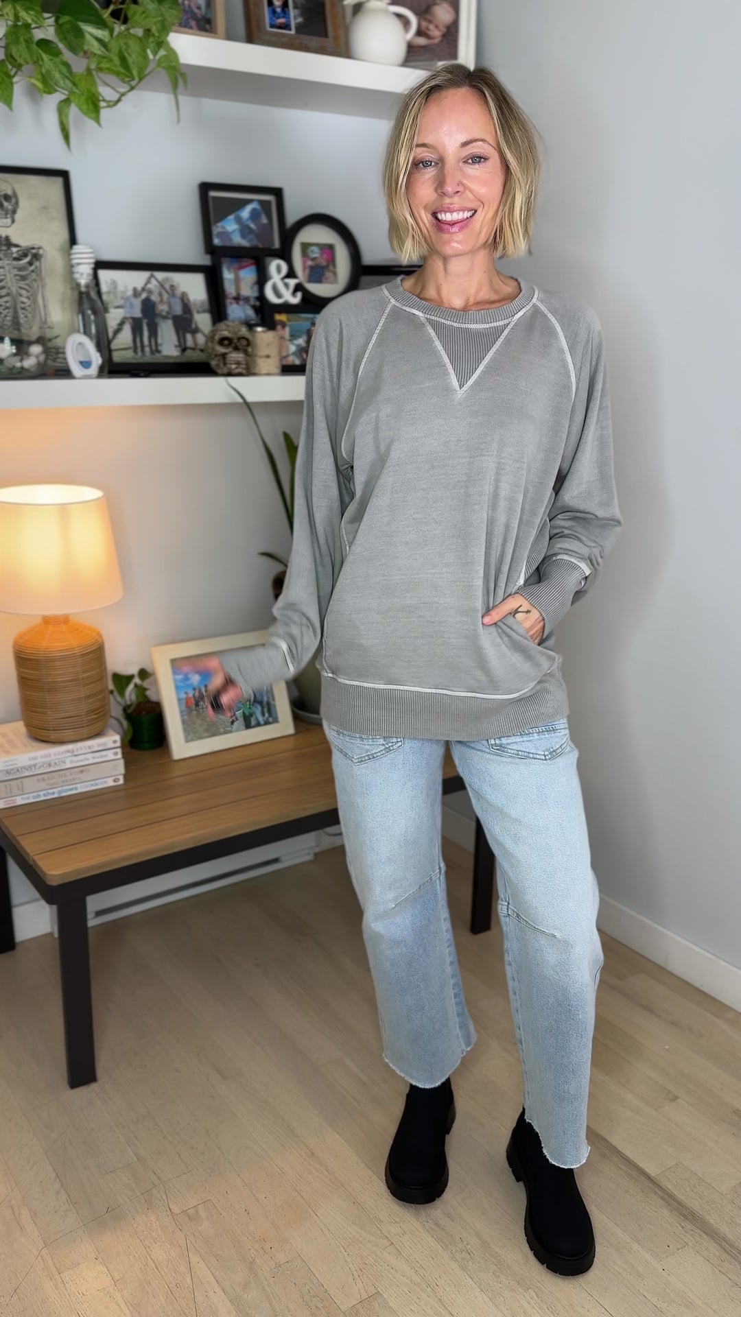 Juliet Washed Tunic Sweatshirt- SLEET