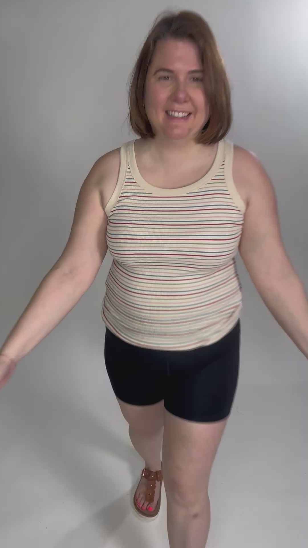 Sandra Ribbed Multi Striped Tank- RETRO  RED MULTI-FINAL SALE
