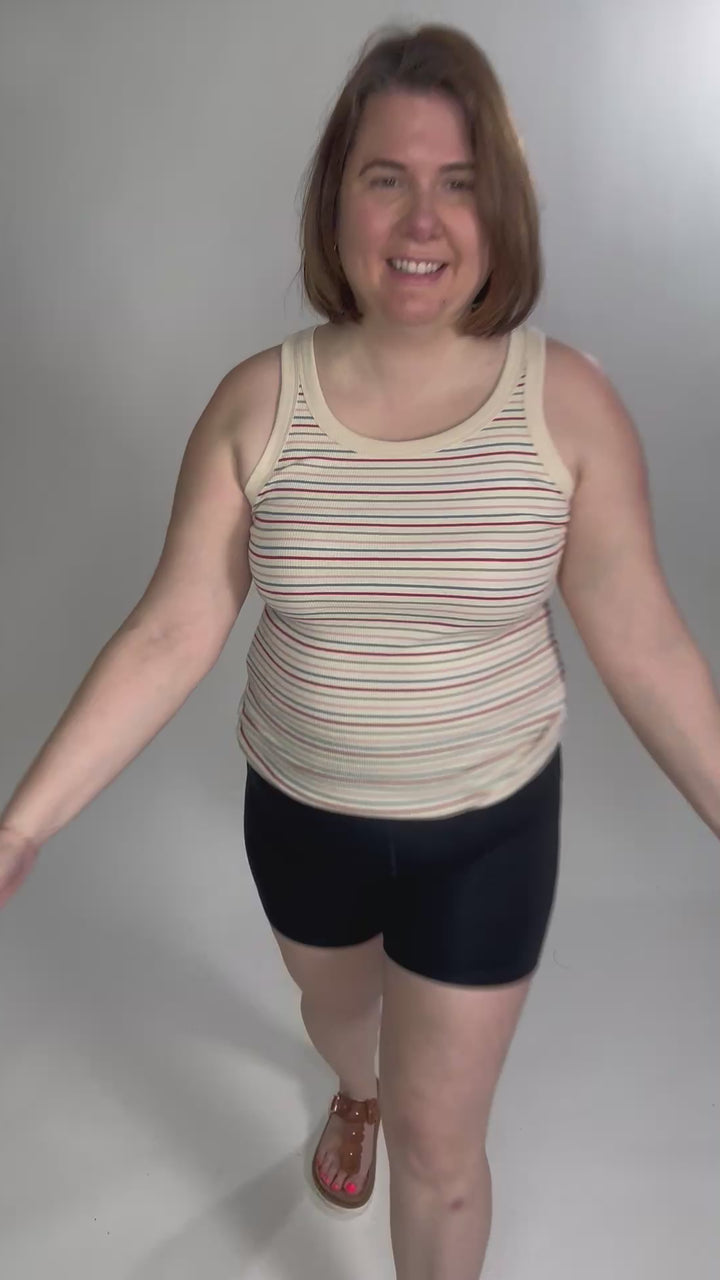 Sandra Ribbed Multi Striped Tank- RETRO  RED MULTI-FINAL SALE