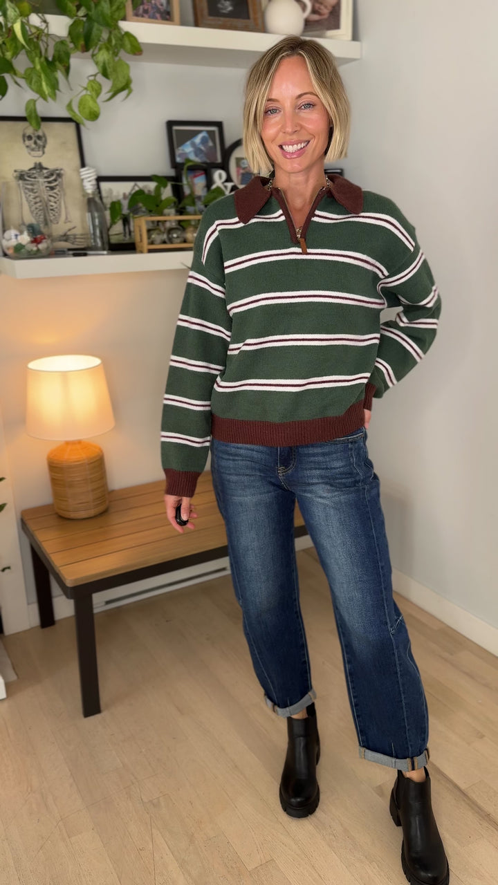 Hawthorn Polo 1/4 Zip Sweater- BROWN/GREEN