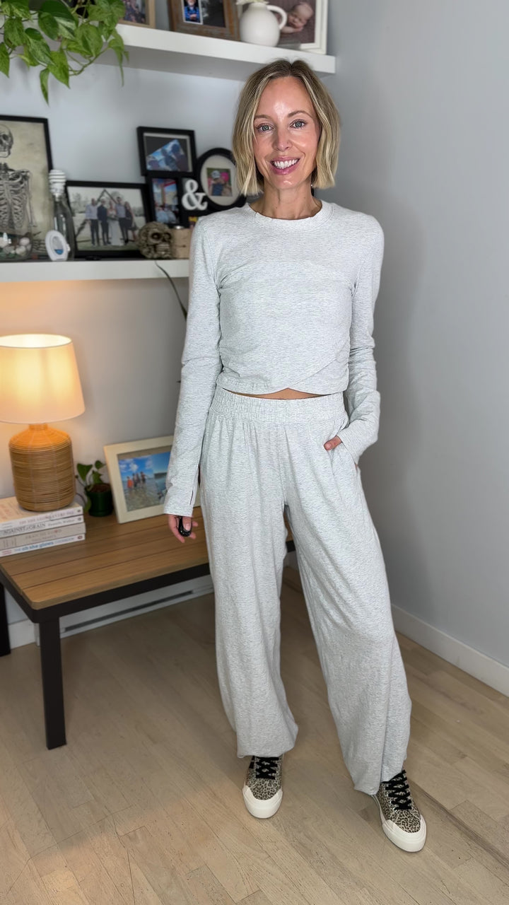 Mari Stretch Cotton Long Sleeve Crossover Set- HTHR GREY