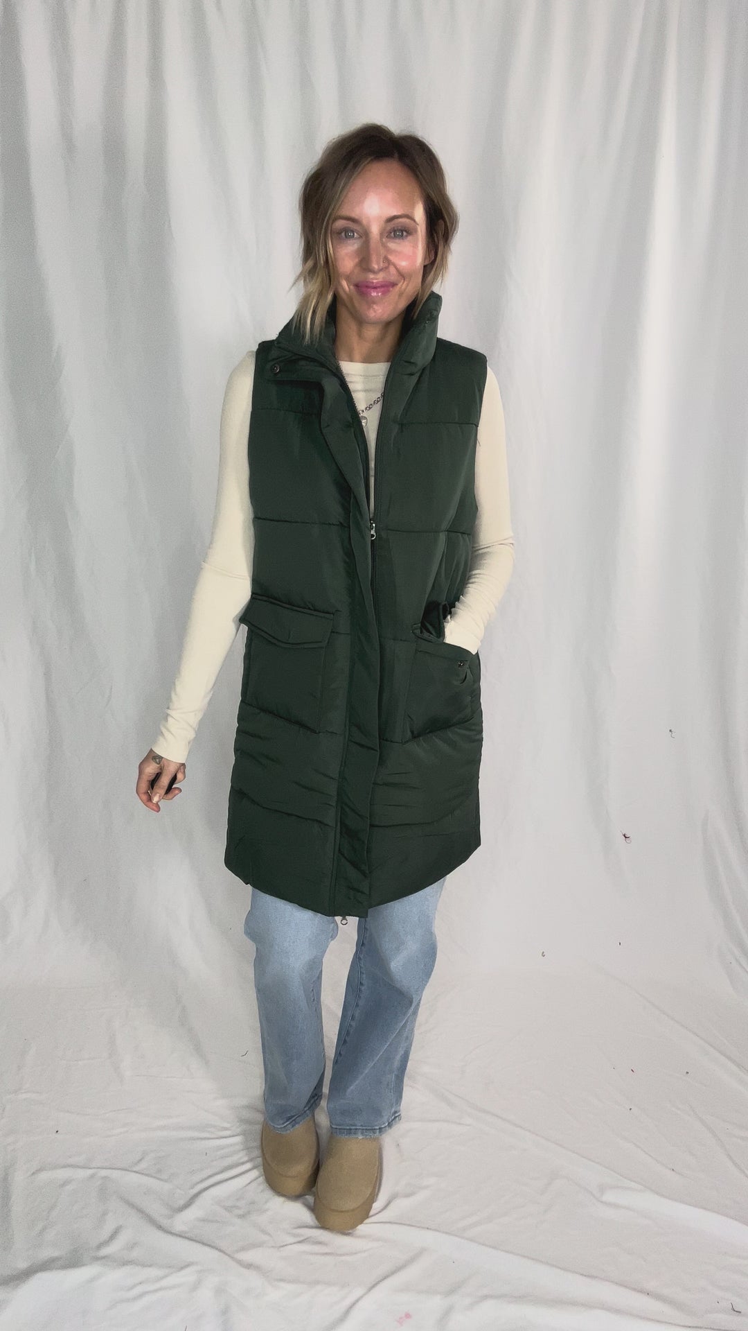 Remington Longline Puffer Vest- GREEN
