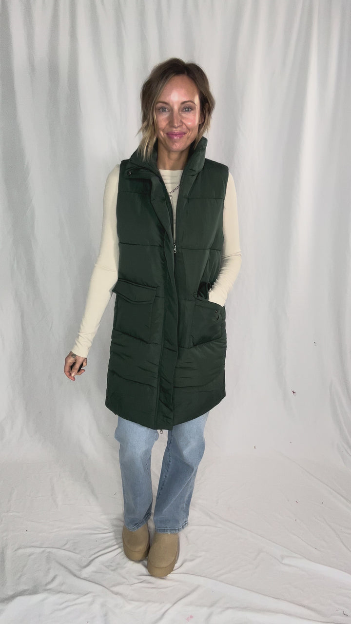 Remington Longline Puffer Vest- GREEN