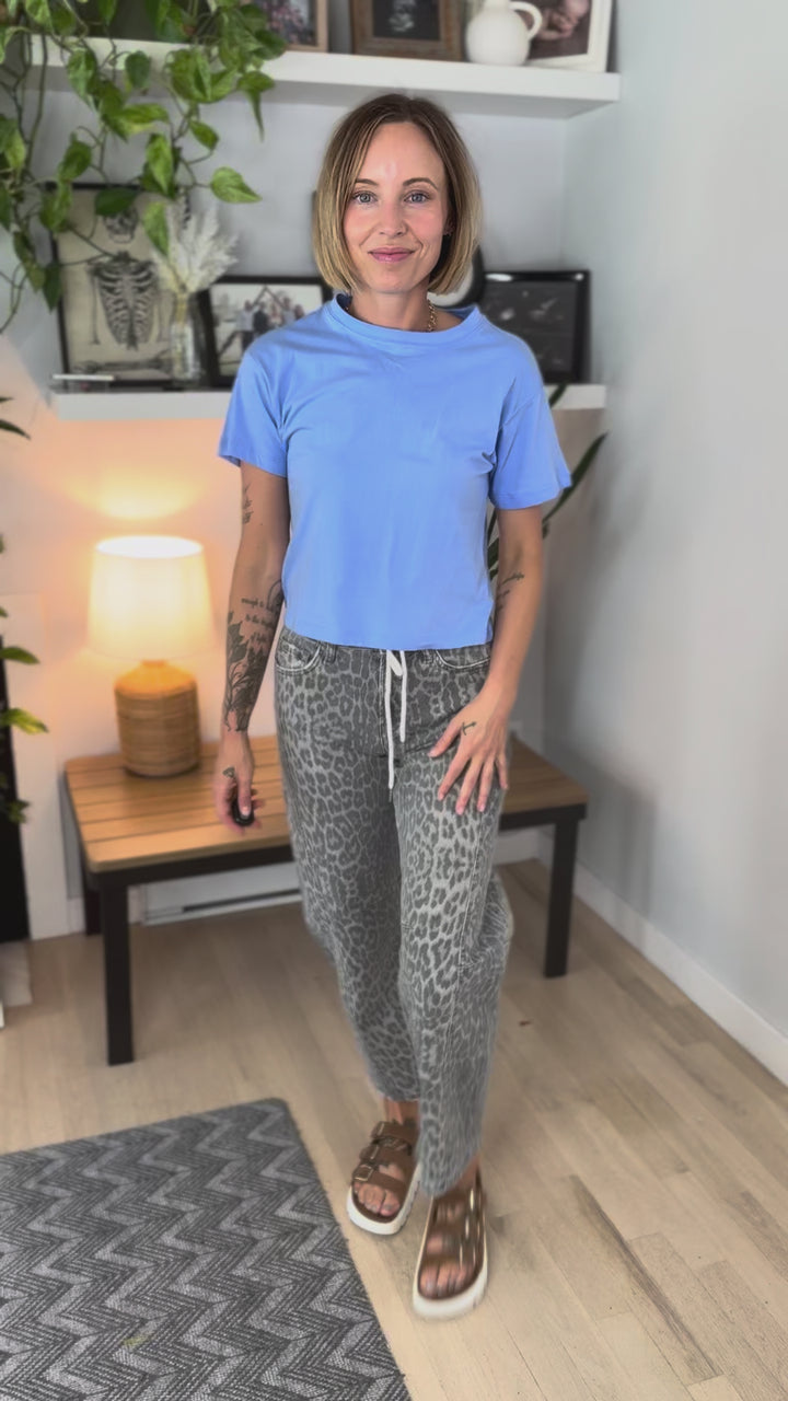 Nova Crew Neck Cropped T-Shirt- CORNFLOWER