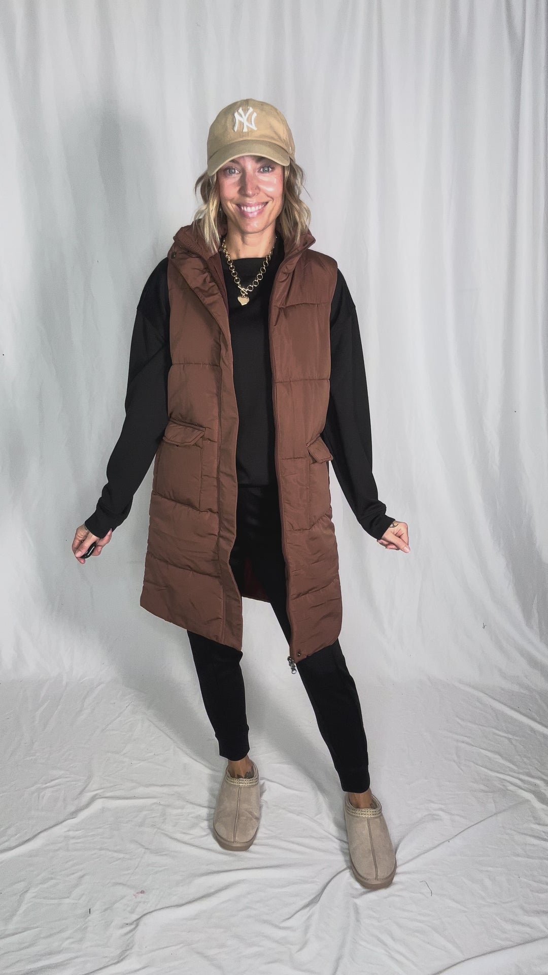 Remington Longline Puffer Vest- CAMEL BROWN