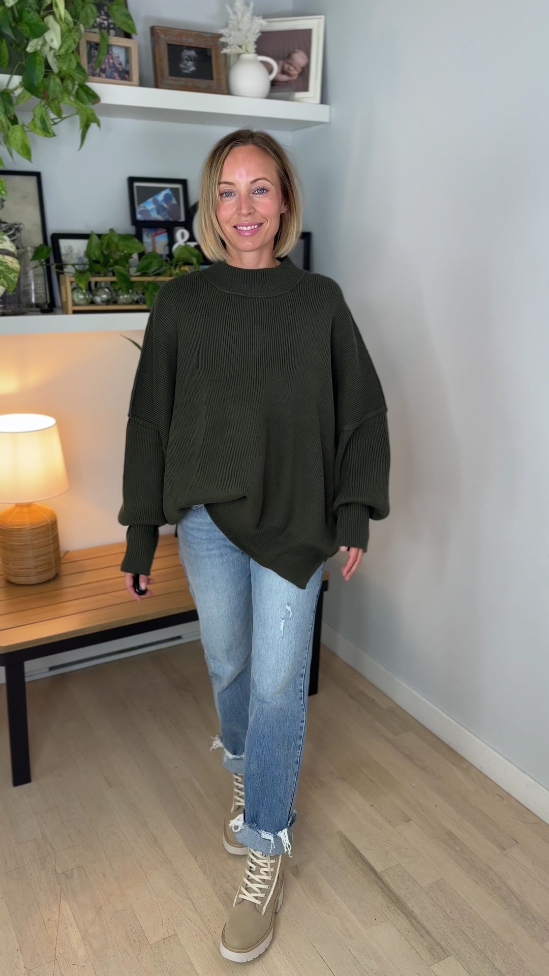 Frosted Pines Oversized Side Slit Sweater- DARK OLIVE