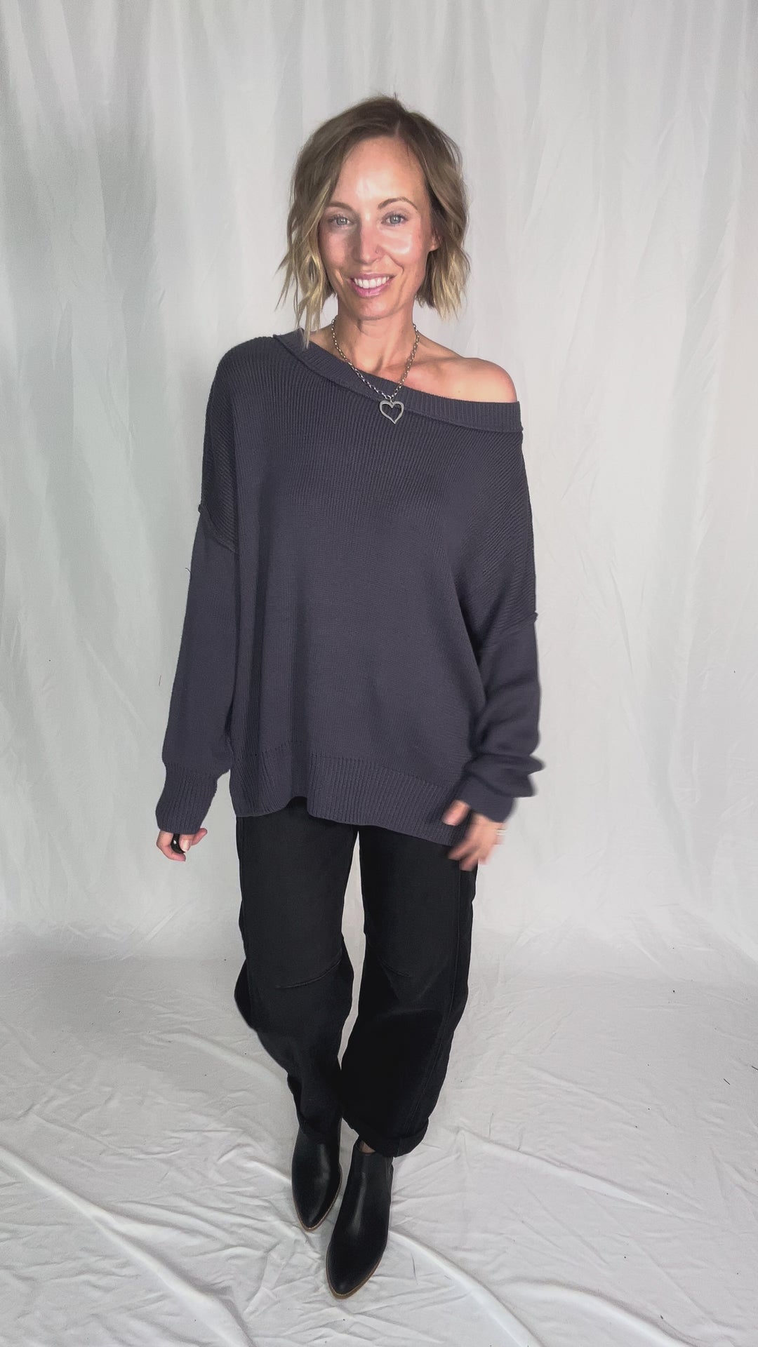 Ever Oversized Cotton Exposed Seam Sweater- BLUE GREY