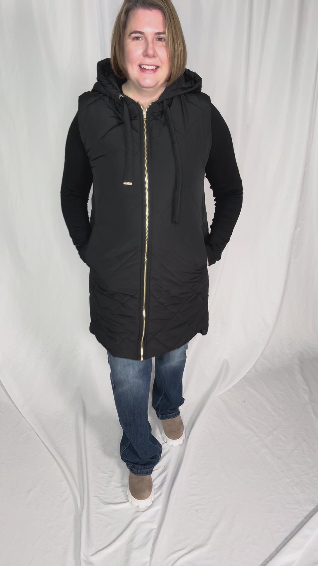 Glacier Girl Quilted Longline Vest- BLACK