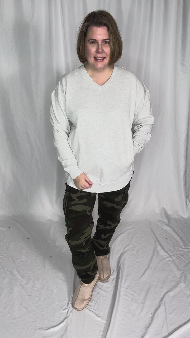 ROYCE East Hall V-Neck Sweatshirt- OATMEAL