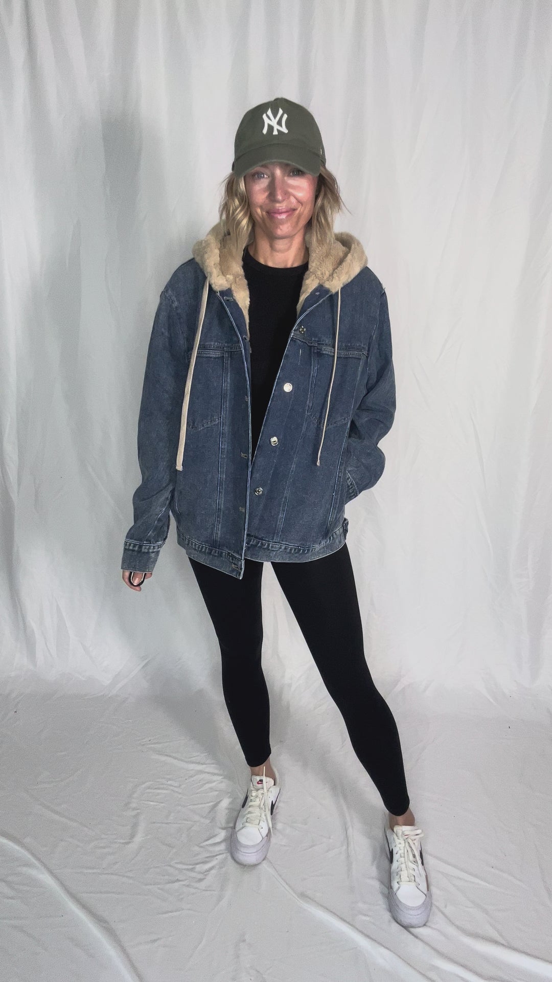 Vail Faux Fur Hooded Denim Jacket- MEDIUM WASH