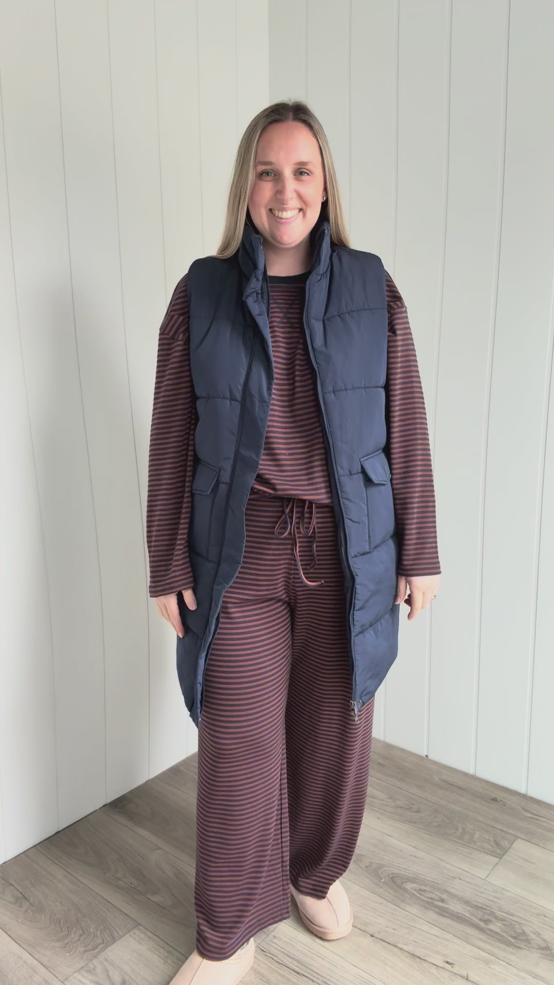 Norah Mock Neck Long Vest- NAVY
