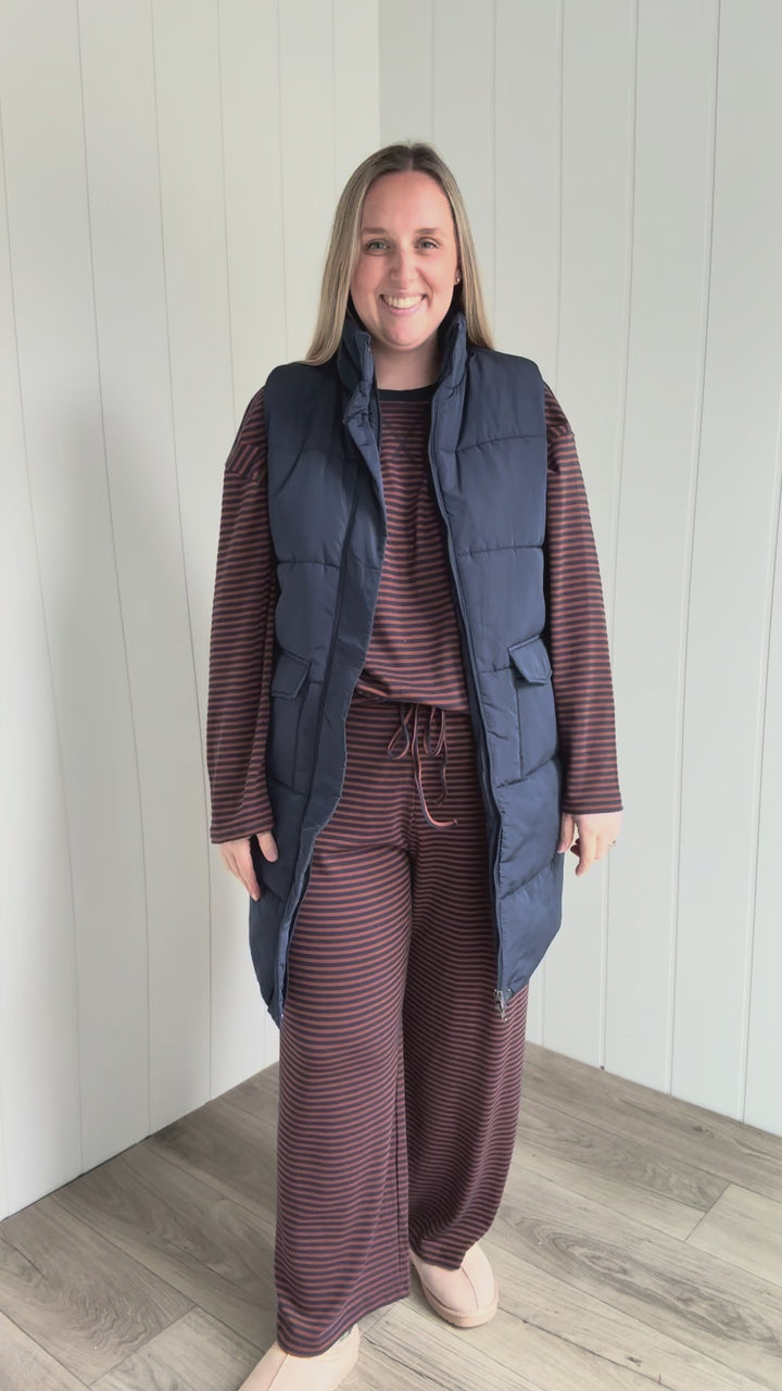 Norah Mock Neck Long Vest- NAVY