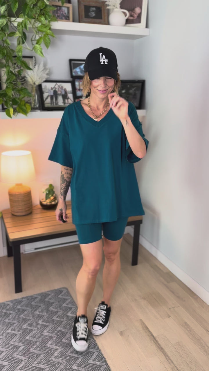 Champlain V-neck Cotton Short Set- TEAL