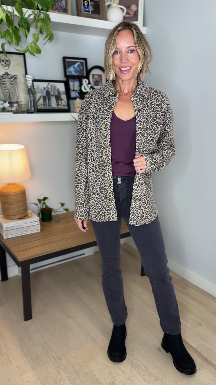 Frankie Brushed Leopard Shacket- TAUPE/BLACK