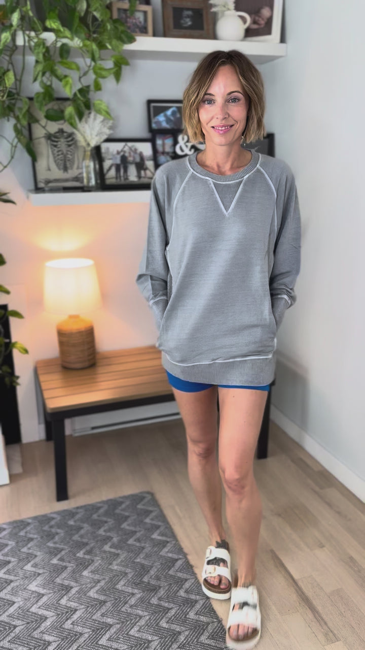 Juliet Washed Tunic Sweatshirt- LIGHT GREY