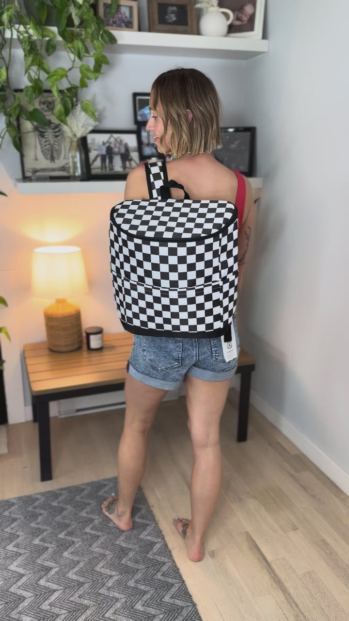 Cora Cooler Backpack- BLACK AND WHITE CHECKERED