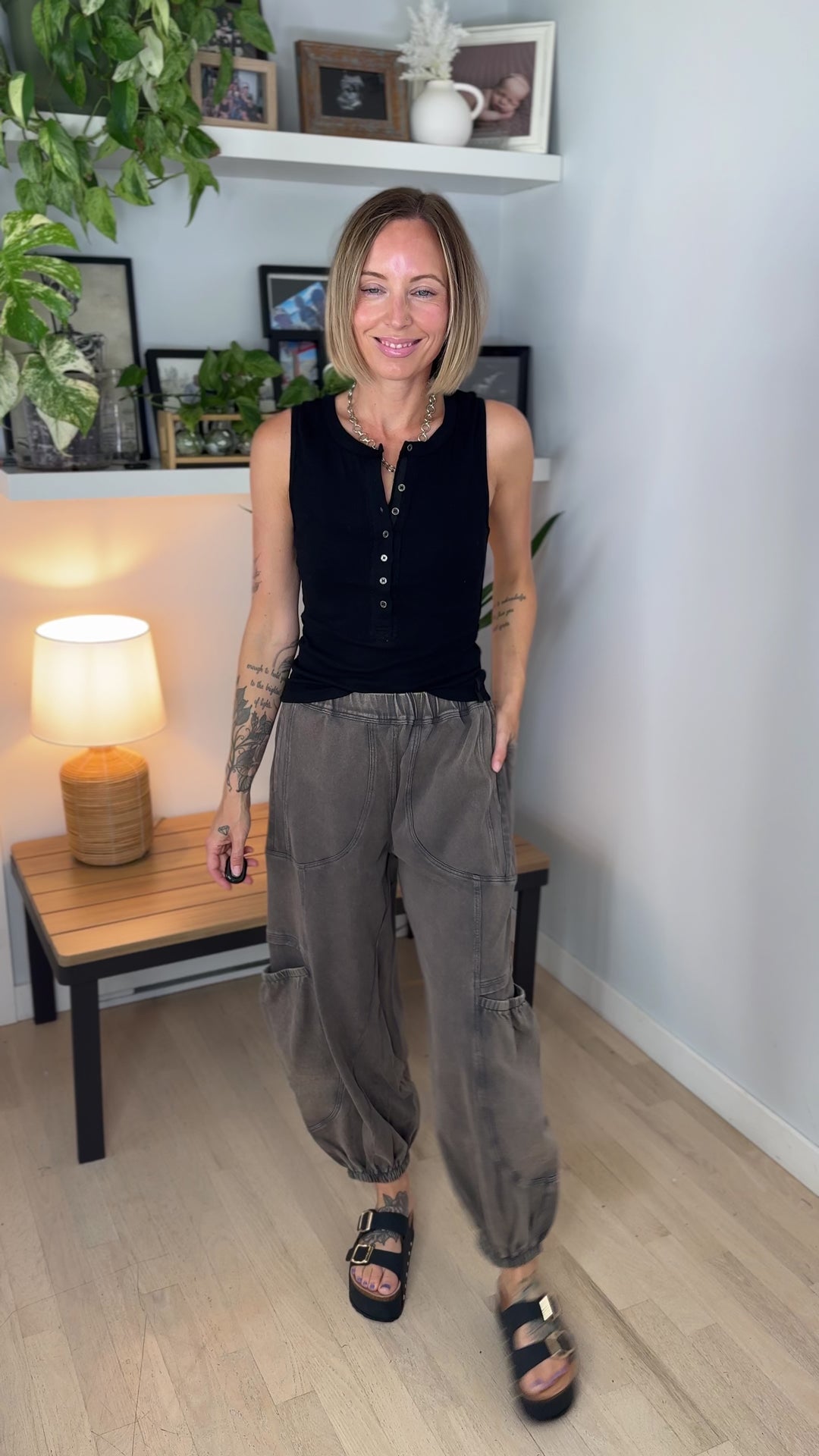 Halena Mineral Washed Terry Cargo Pants- ASH