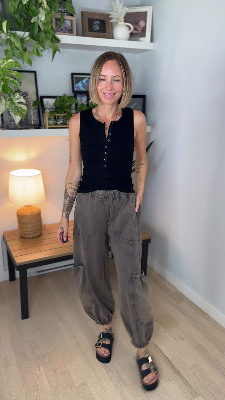 Halena Mineral Washed Terry Cargo Pants- ASH